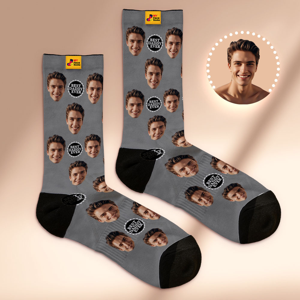 Benutzerdefinierte Vollgesichts-fotodruck-socken Bunte Best Dad Ever Socken Personalisiertes Individuelles Design Beste Geschenkidee Für Vater - MyFaceSocksDE