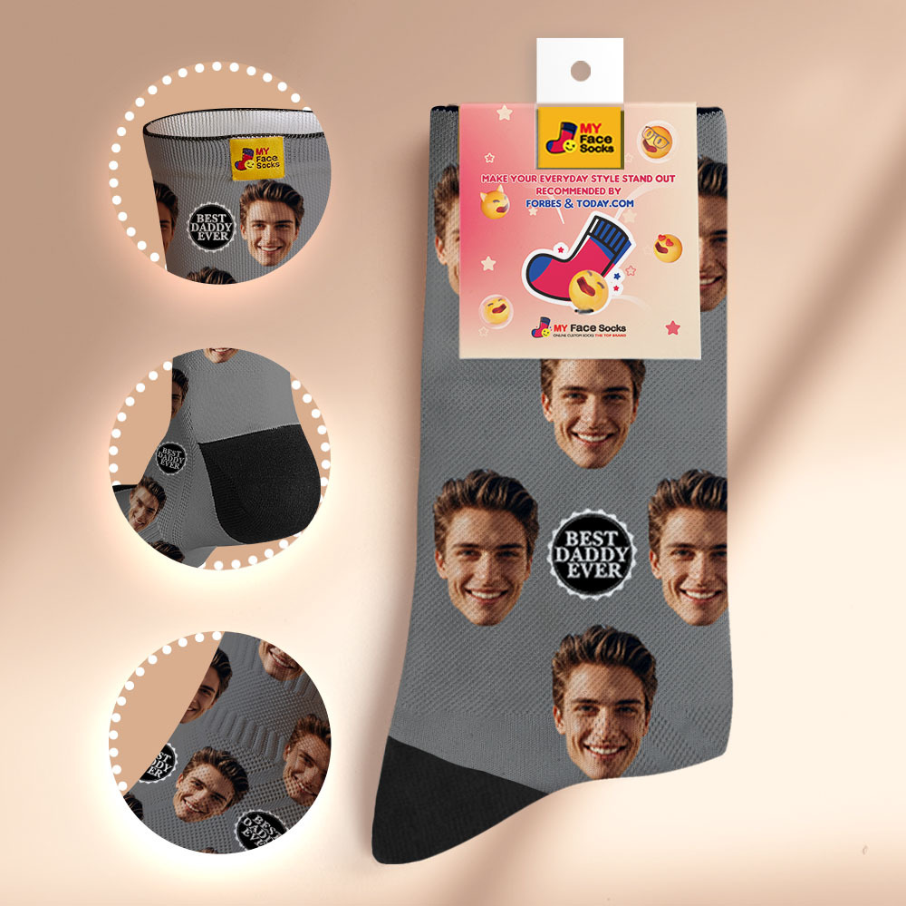 Benutzerdefinierte Vollgesichts-fotodruck-socken Bunte Best Dad Ever Socken Personalisiertes Individuelles Design Beste Geschenkidee Für Vater - MyFaceSocksDE