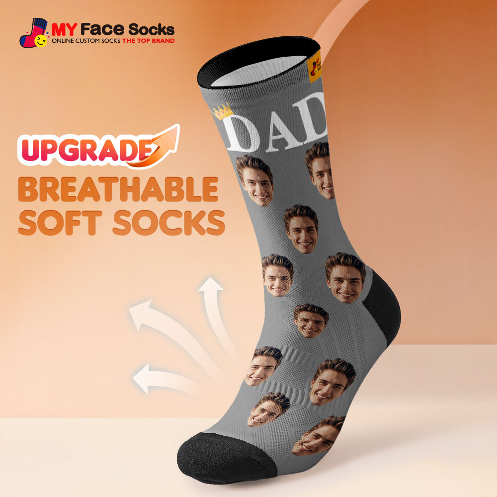 Personalisierte Socken Mit Fotodruck, Bunte Kronen-papa-socken, Personalisiertes Individuelles Design, Das Beste Geschenk Für Papa - MyFaceSocksDE