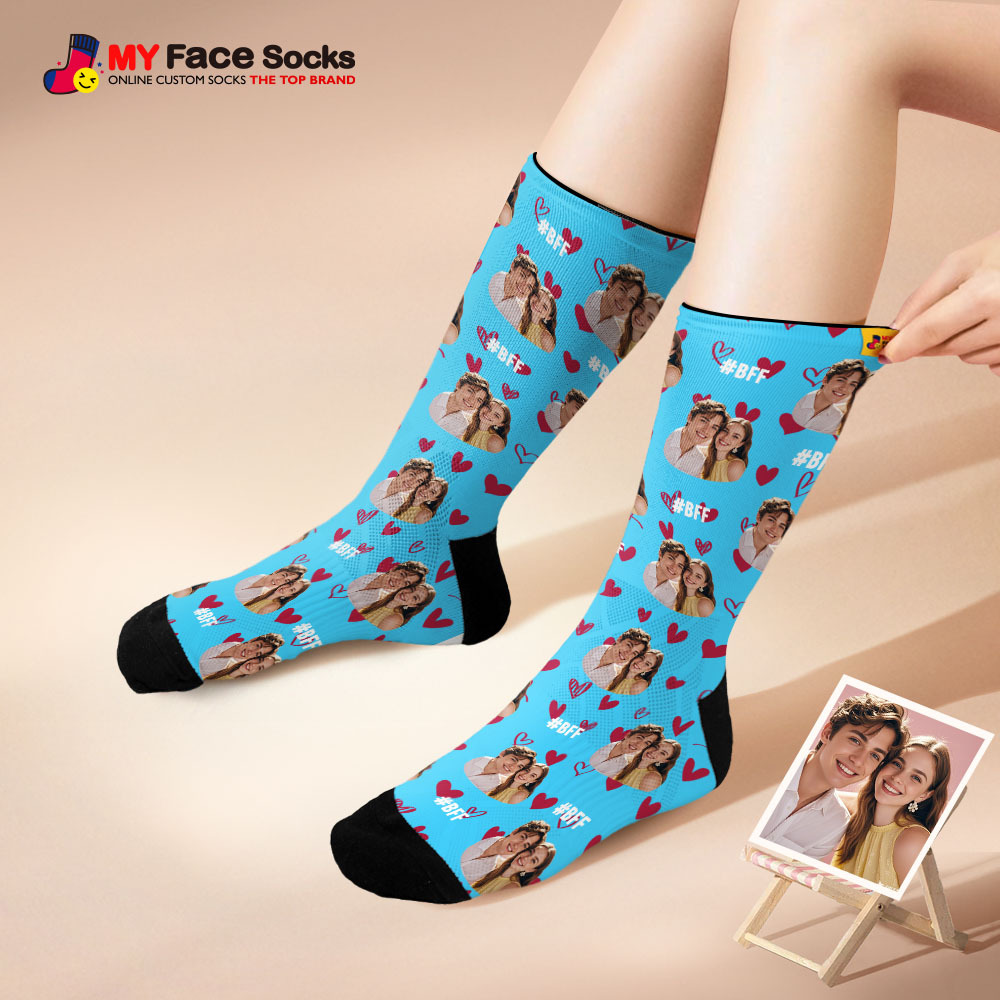 Benutzerdefinierte Gesichtssocken #bff Mehrere Fotos Hinzufügen Geschenk Für Besties Personalisierte Gesichtssocken - MyFaceSocksDE