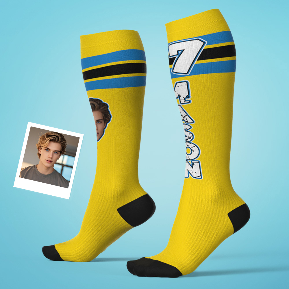 Benutzerdefinierte Sport-kniestrümpfe Personalisierte Kompressionsstrümpfe Kniestrümpfe Mit Gesicht Und Text - MyFaceSocksDE