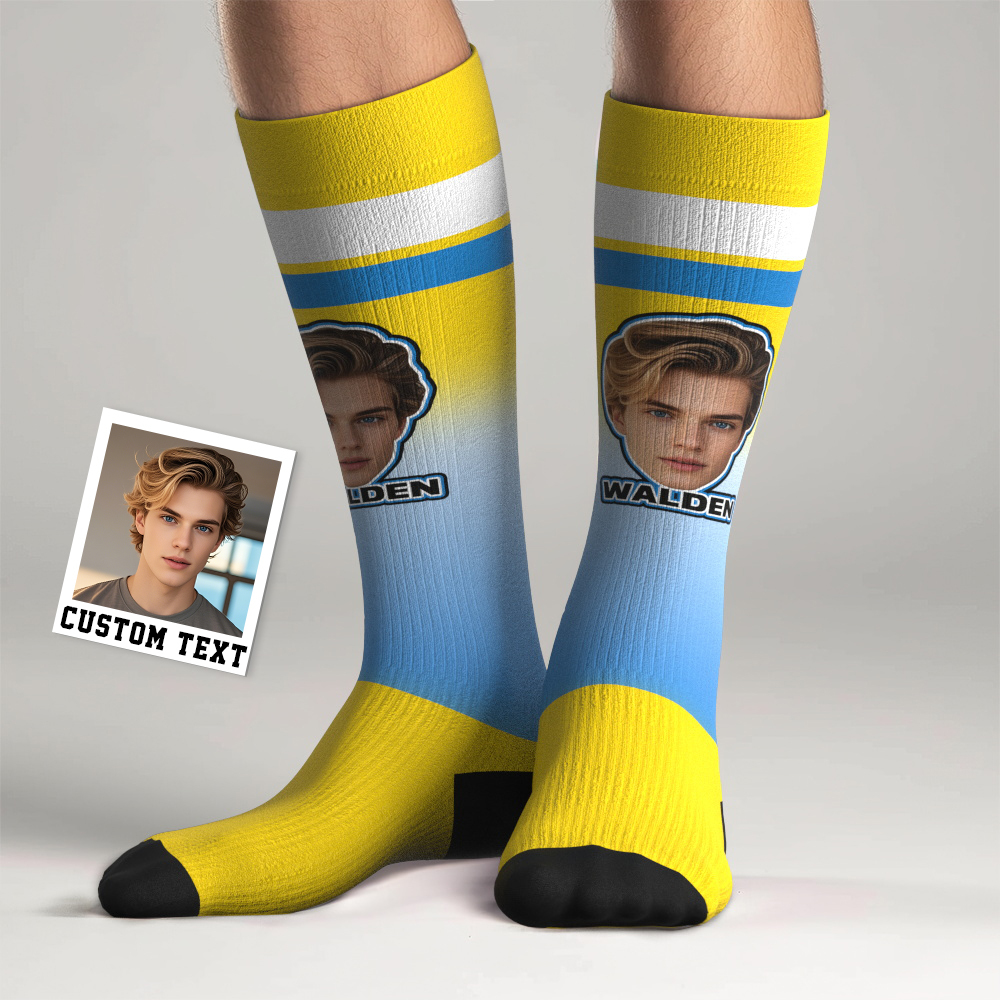 Personalisierte Sport-kniestrümpfe Mit Farbverlauf, Hohe Socken, Personalisierte Kompressionsstrümpfe, Kniestrümpfe Mit Gesicht Und Text - MyFaceSocksDE