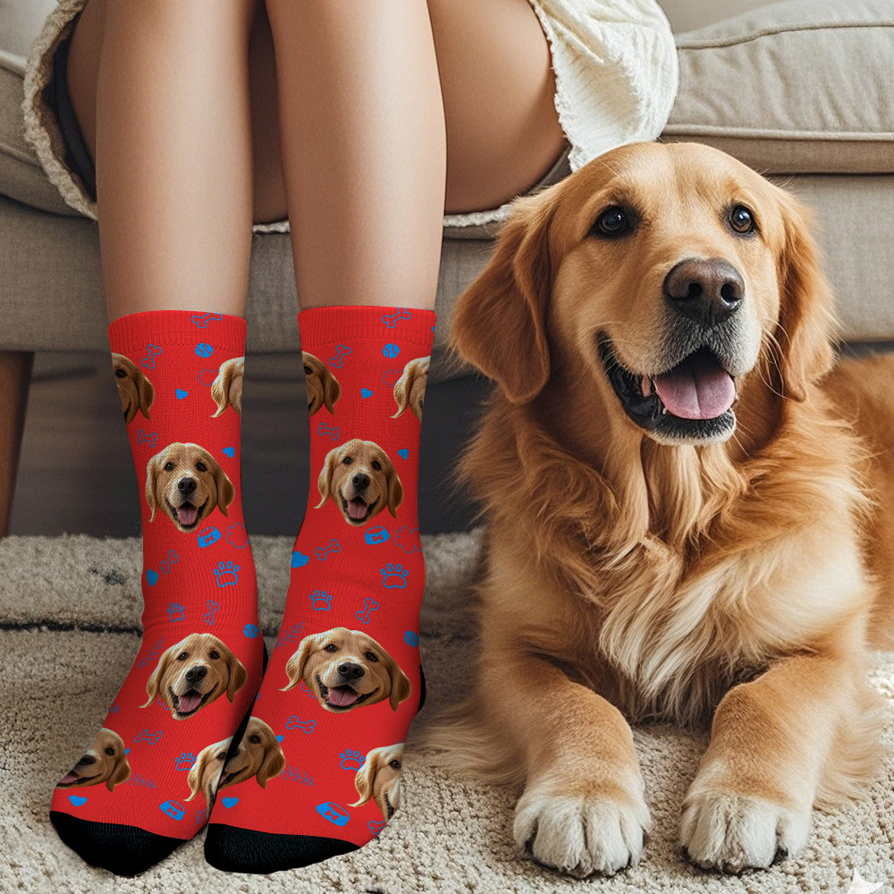 Personalisierte Gesichtssocken Mit Fotos, Personalisierte Hundepfotenknochen-socken Für Tierliebhaber – Lustige Geschenkidee - MyFaceSocksDE