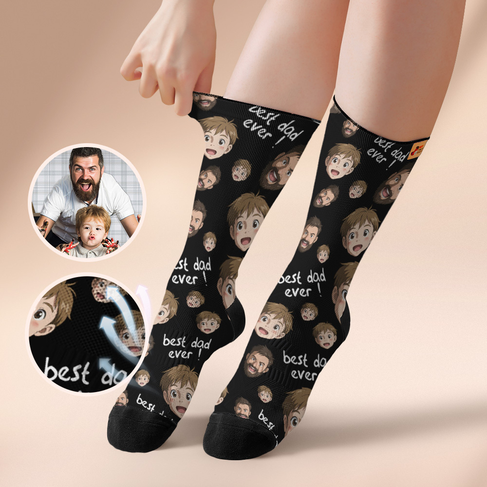 Benutzerdefinierte Cartoon Papa Fotodruck Socken Bunte Rosa Socken Personalisierte Benutzerdefinierte Design Beste Vatertagsgeschenk - MyFaceSocksDE