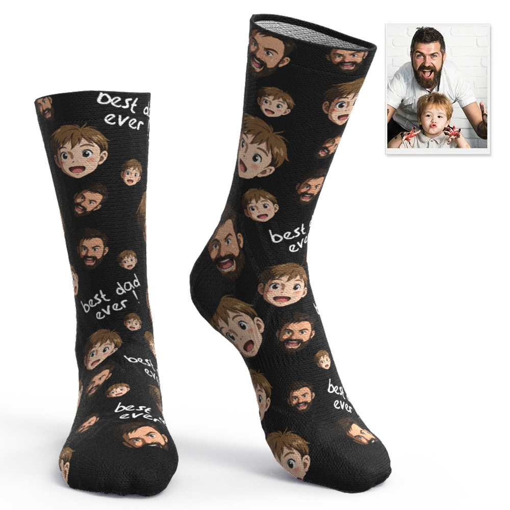 Benutzerdefinierte Cartoon Papa Fotodruck Socken Bunte Weiße Socken Personalisiertes Individuelles Design Bestes Vatertagsgeschenk - MyFaceSocksDE