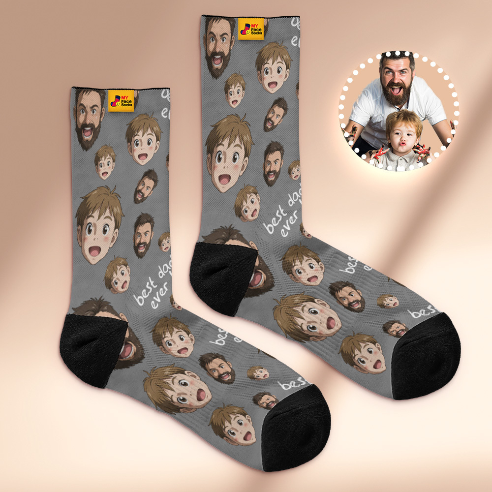 Benutzerdefinierte Cartoon Papa Fotodruck Socken Bunte Weiße Socken Personalisiertes Individuelles Design Bestes Vatertagsgeschenk - MyFaceSocksDE