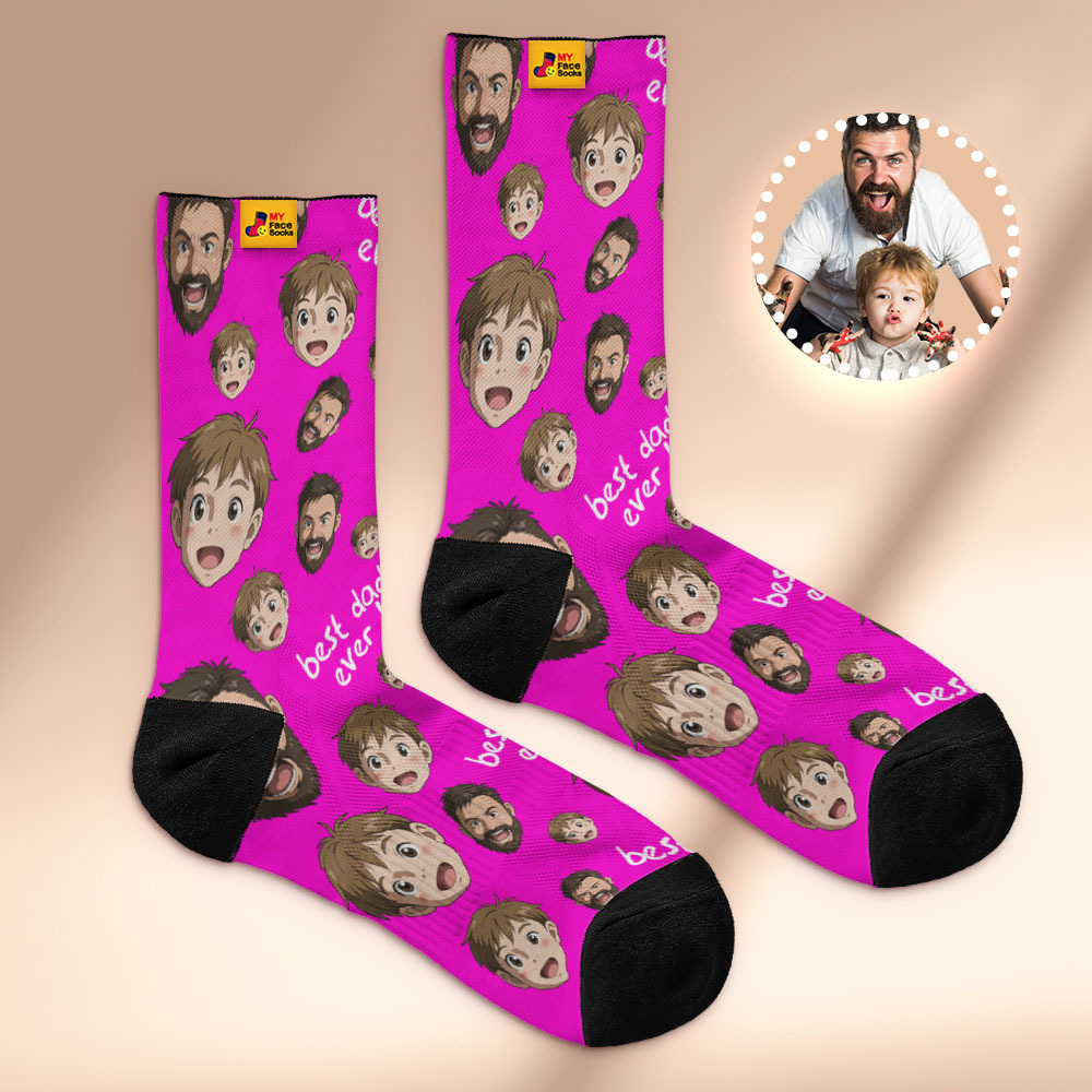 Benutzerdefinierte Cartoon Papa Fotodruck Socken Bunte Grau Blau Socken Personalisiertes Individuelles Design Bestes Vatertagsgeschenk - MyFaceSocksDE