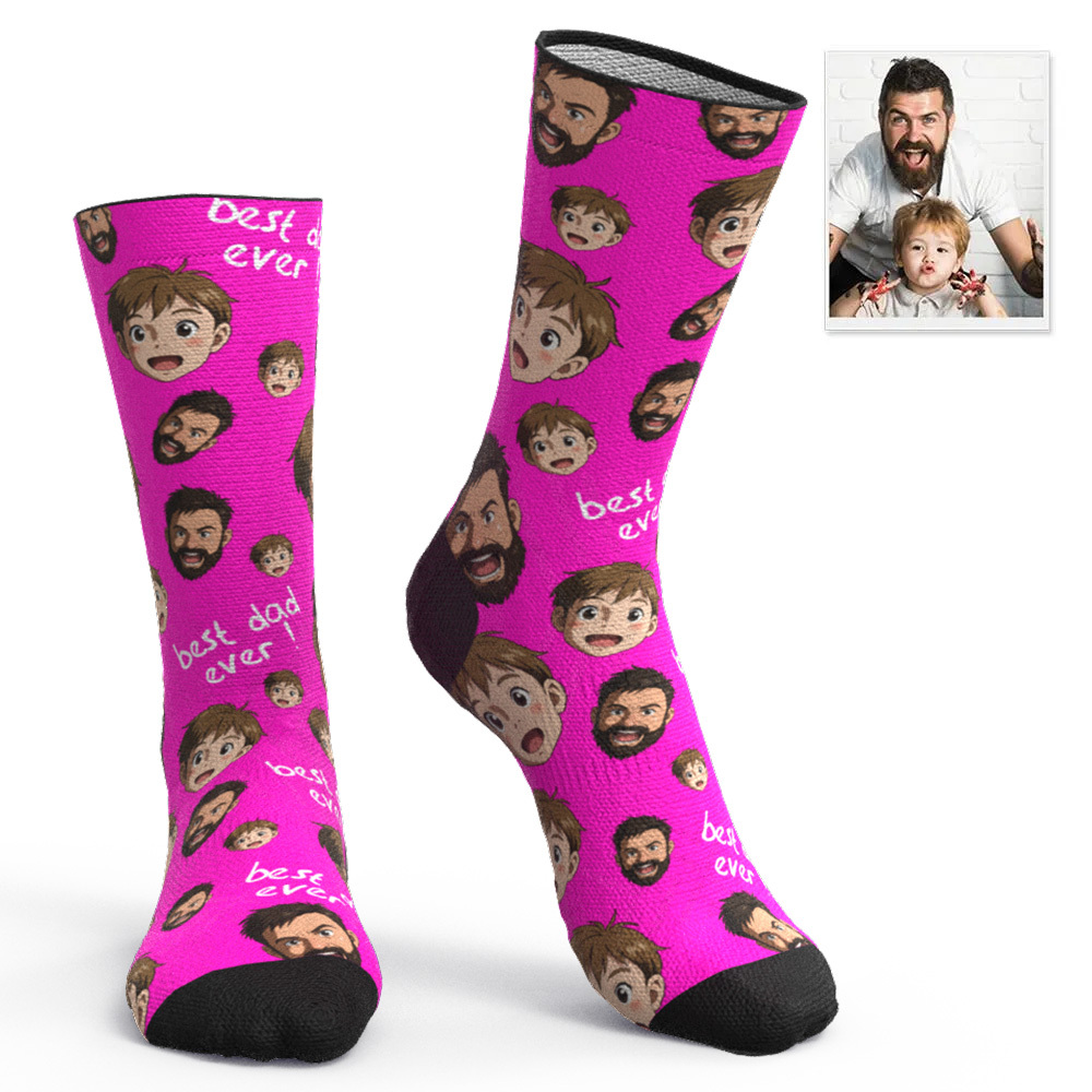 Benutzerdefinierte Cartoon Papa Fotodruck Socken Bunte Grau Blau Socken Personalisiertes Individuelles Design Bestes Vatertagsgeschenk - MyFaceSocksDE