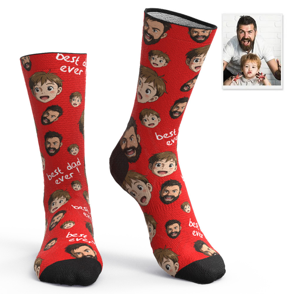 Benutzerdefinierte Cartoon Papa Fotodruck Socken Bunte Weiße Socken Personalisiertes Individuelles Design Bestes Vatertagsgeschenk - MyFaceSocksDE