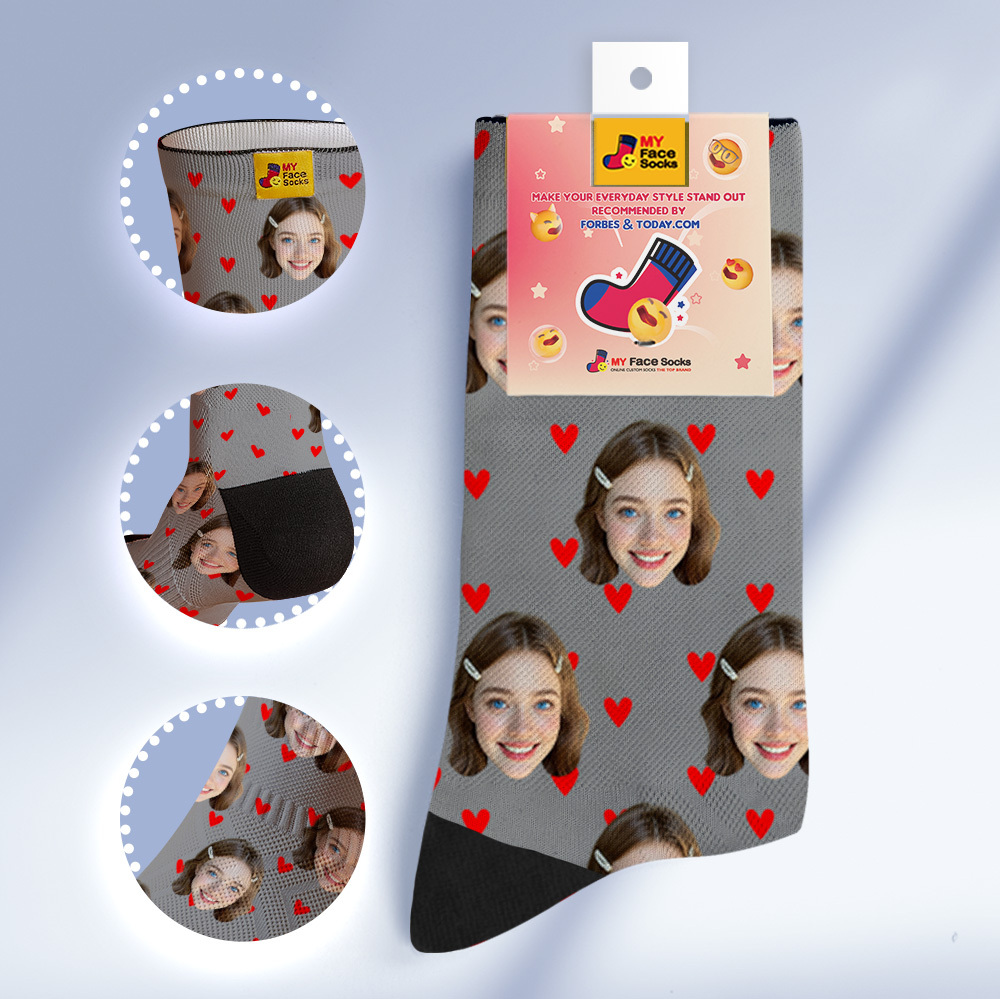Benutzerdefinierte Herz Gesicht Socken Personalisierte Rote Socken Mit Gesichtern Foto Lustiges Geschenk Foto Paar Familie Socken - MyFaceSocksDE