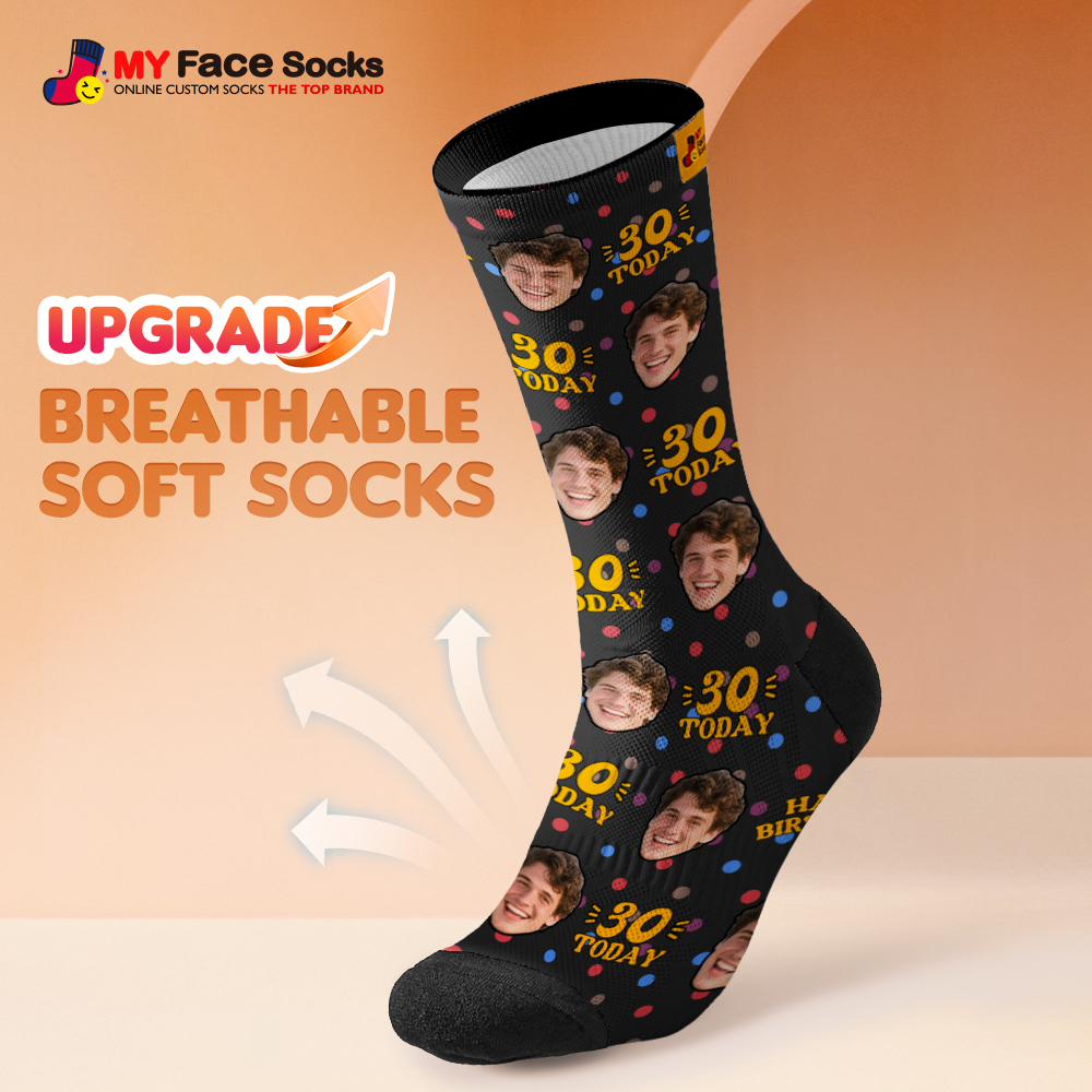 Personalisierte Gesichtssocken Graue Geburtstagssocken Personalisierte Geburtstagssocken Mit Punkten Und Gesichtern Foto Lustiges Geschenk Foto Geburtstagssocken - MyFaceSocksDE