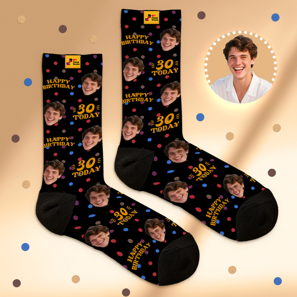 Personalisierte Gesichtssocken Graue Geburtstagssocken Personalisierte Geburtstagssocken Mit Punkten Und Gesichtern Foto Lustiges Geschenk Foto Geburtstagssocken - MyFaceSocksDE