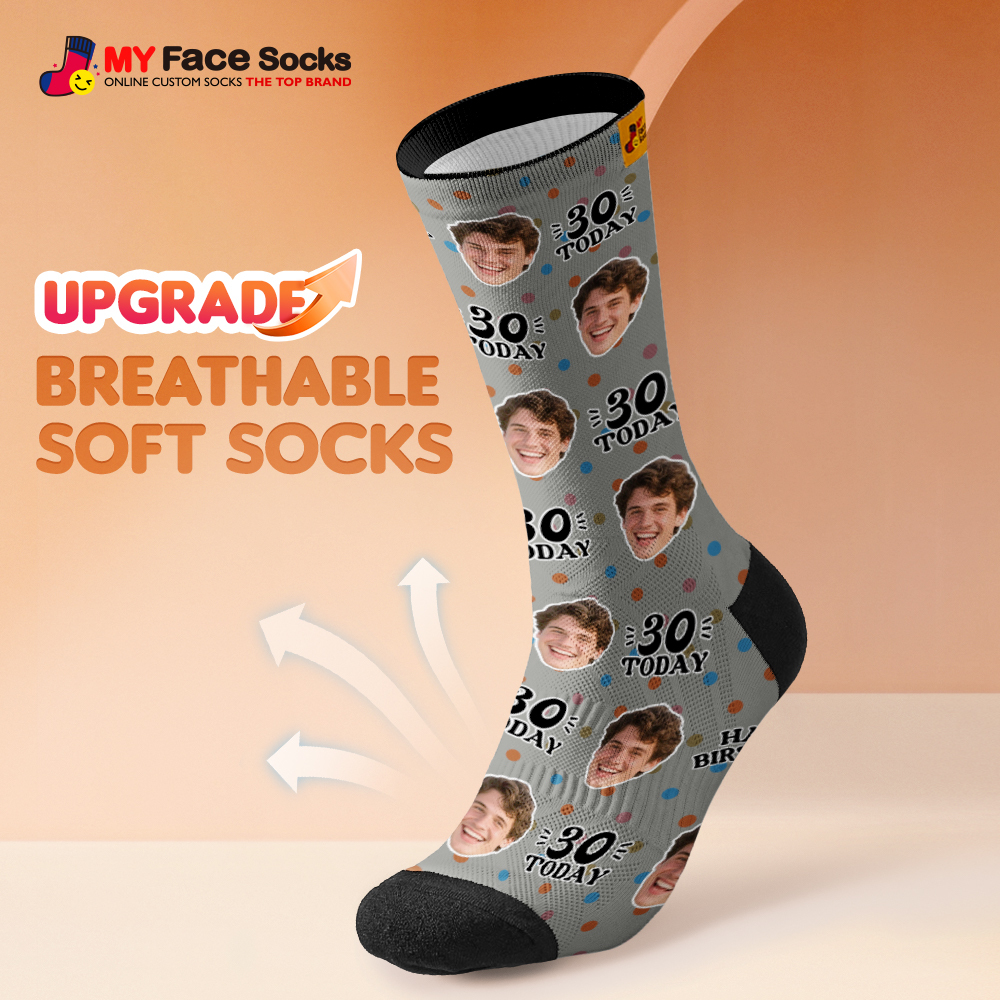 Personalisierte Gesichtssocken Graue Geburtstagssocken Personalisierte Geburtstagssocken Mit Punkten Und Gesichtern Foto Lustiges Geschenk Foto Geburtstagssocken - MyFaceSocksDE