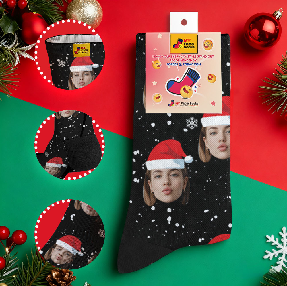 Personalisierte Weihnachtssocken Grüne Weihnachtsmann-fotosocken Benutzerdefinierte Weihnachtssocken Geschenk Für Familienpaar - MyFaceSocksDE