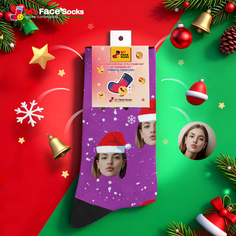 Personalisierte Weihnachtssocken Grüne Weihnachtsmann-fotosocken Benutzerdefinierte Weihnachtssocken Geschenk Für Familienpaar - MyFaceSocksDE