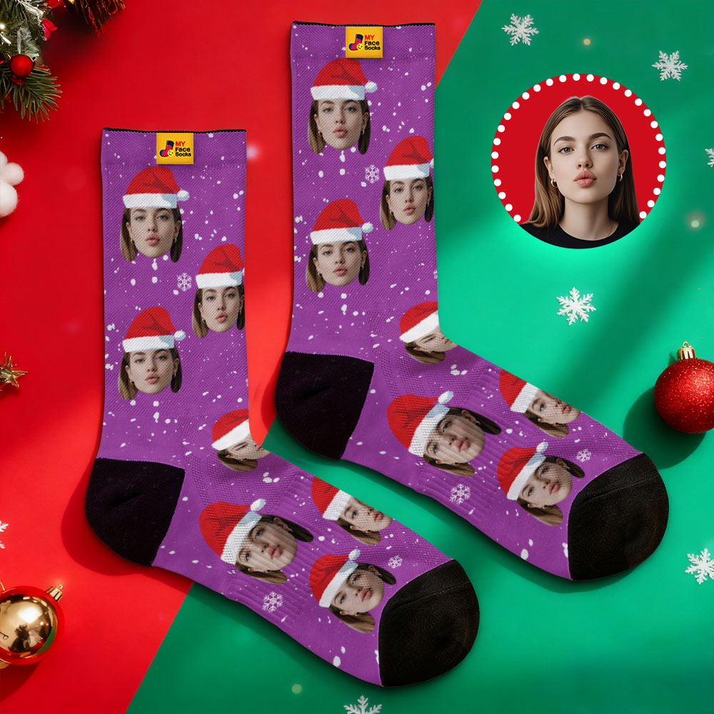 Personalisierte Weihnachtssocken Grüne Weihnachtsmann-fotosocken Benutzerdefinierte Weihnachtssocken Geschenk Für Familienpaar - MyFaceSocksDE
