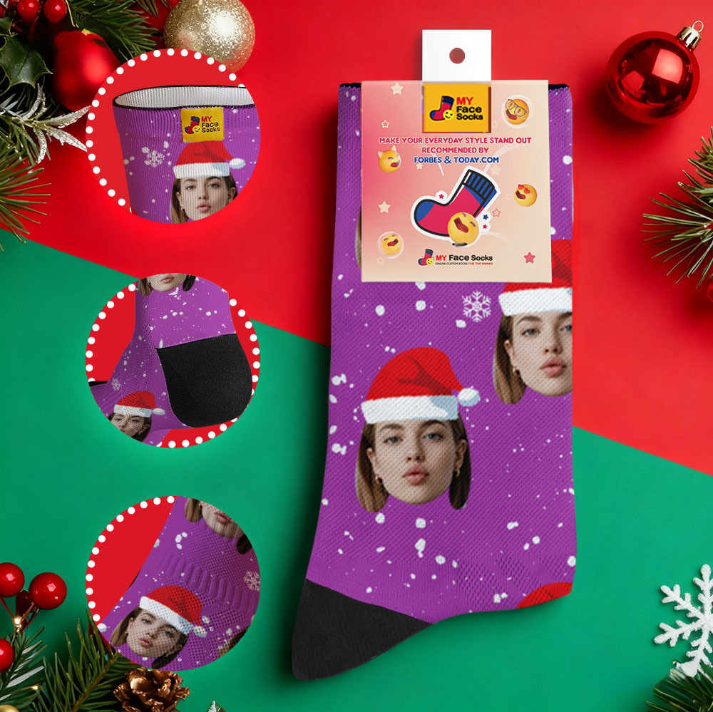 Personalisierte Weihnachtssocken Grüne Weihnachtsmann-fotosocken Benutzerdefinierte Weihnachtssocken Geschenk Für Familienpaar - MyFaceSocksDE