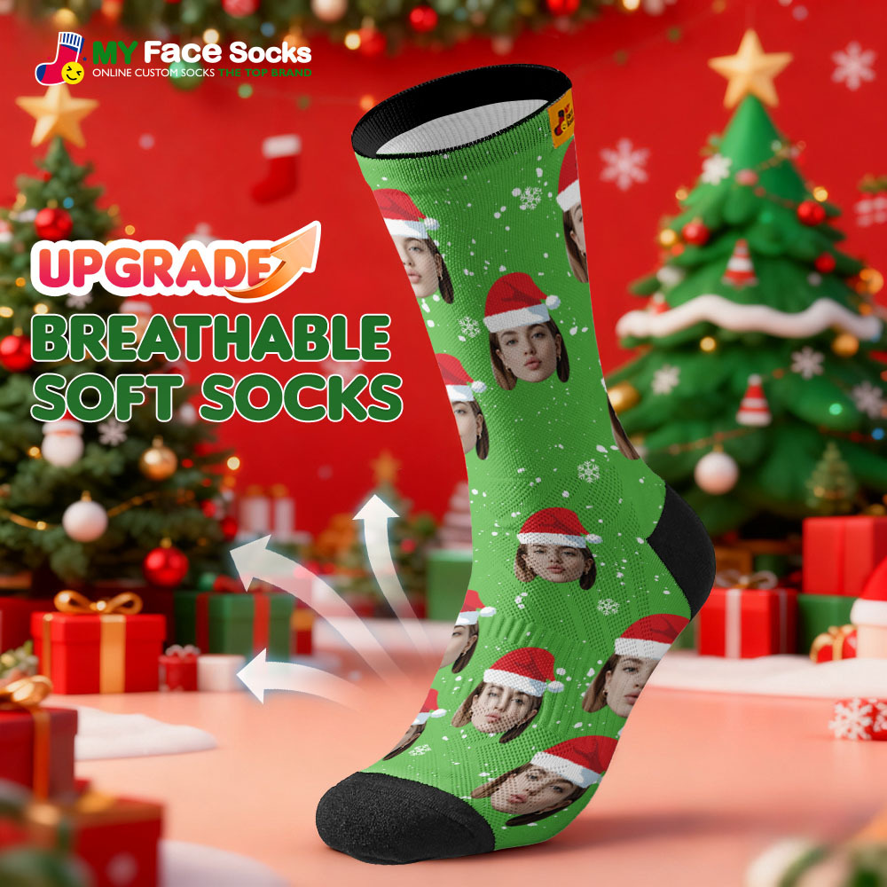 Personalisierte Weihnachtssocken Grüne Weihnachtsmann-fotosocken Benutzerdefinierte Weihnachtssocken Geschenk Für Familienpaar - MyFaceSocksDE