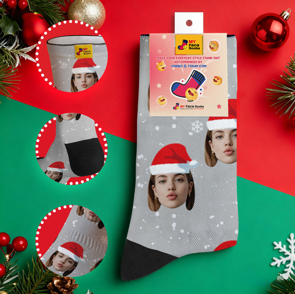 Personalisierte Weihnachtssocken Grüne Weihnachtsmann-fotosocken Benutzerdefinierte Weihnachtssocken Geschenk Für Familienpaar - MyFaceSocksDE