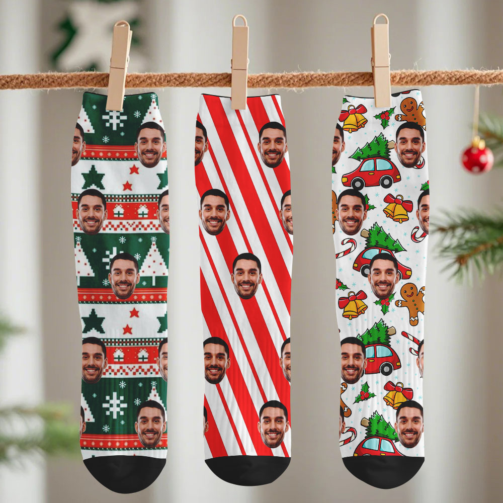 Personalisierte Weihnachtssocken Mit Gesichtsmotiven – Diy-socken Mit Hintergrundmotiven – Geschenk Für Familie Und Paar - MyFaceSocksDE