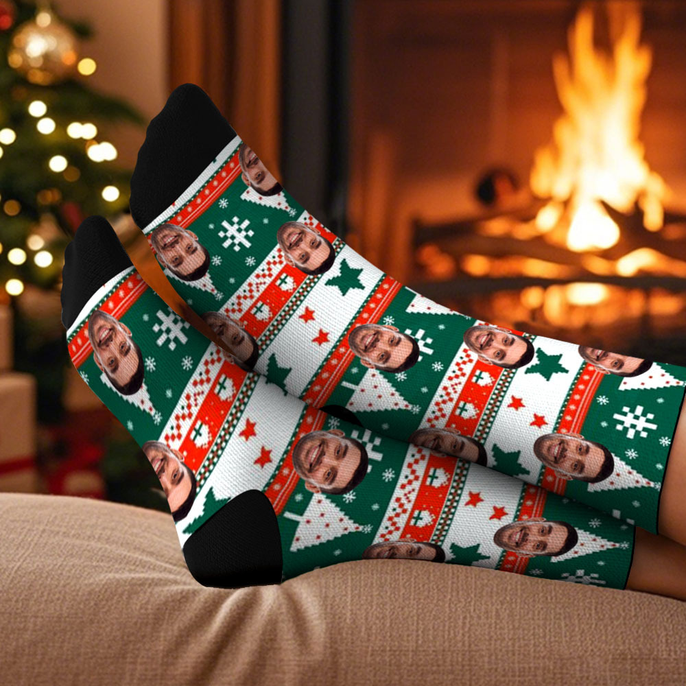 Personalisierte Weihnachtssocken Mit Gesichtsmotiven – Diy-socken Mit Hintergrundmotiven – Geschenk Für Familie Und Paar - MyFaceSocksDE