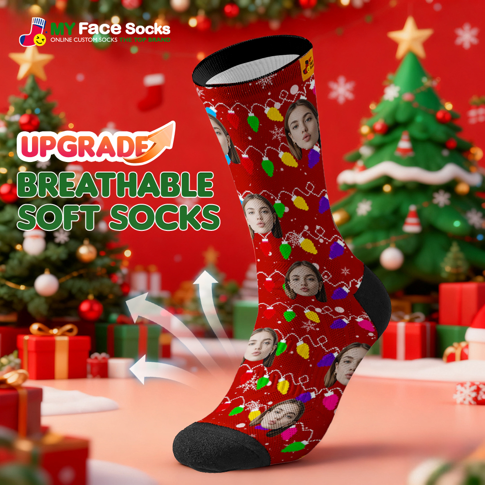Personalisierte, Mehrfarbige Weihnachtssocken Mit Lichterketten – Das Perfekte Weihnachtsgeschenk Für Die Ganze Familie - MyFaceSocksDE
