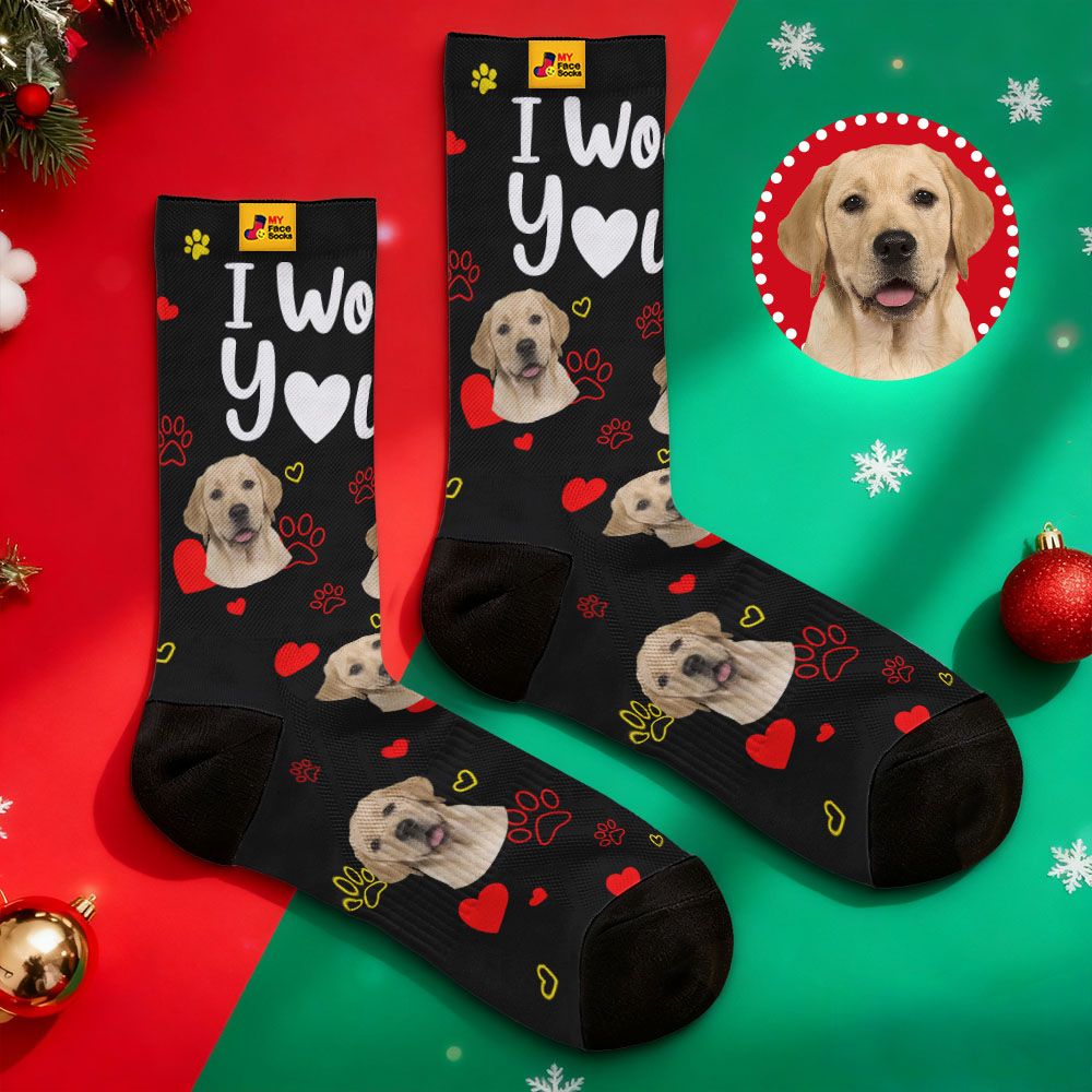 Personalisierte Socken Mit Hundemotiven, Weihnachtssocken, Individuelle „ich Wuff Dich"-socken, Socken Für Tierliebhaber, Weihnachtsmann-socken Als Geschenk - MyFaceSocksDE
