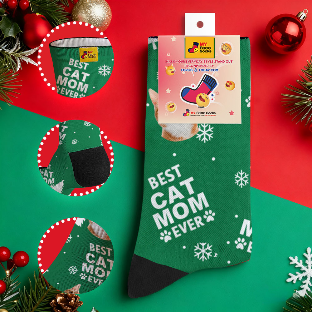 Personalisierte Socken Mit Katzenmotiven, Weihnachtssocken, Individuelle Socken Für Die Beste Katzenmama, Socken Für Tierliebhaber, Weihnachtsmann-socken Als Geschenk - MyFaceSocksDE
