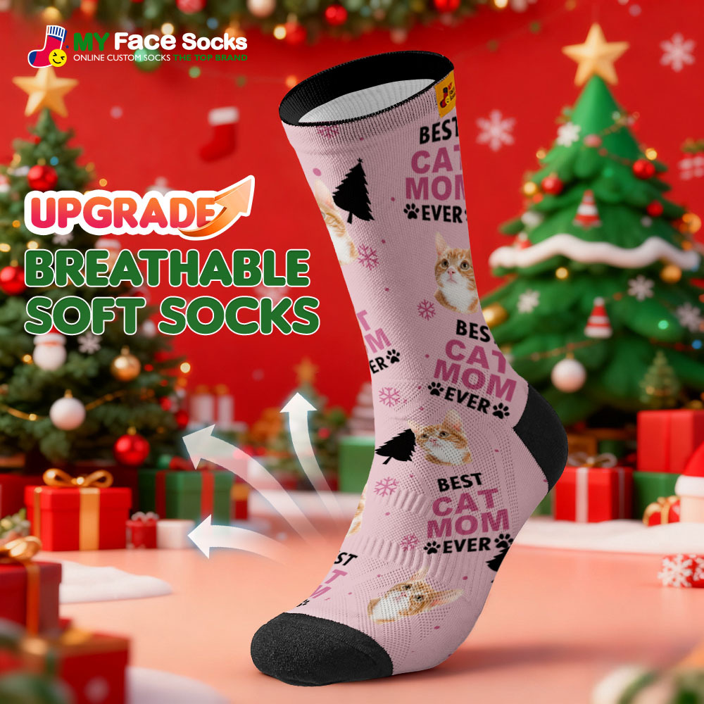 Personalisierte Socken Mit Katzenmotiven, Weihnachtssocken, Individuelle Socken Für Die Beste Katzenmama, Socken Für Tierliebhaber, Weihnachtsmann-socken Als Geschenk - MyFaceSocksDE