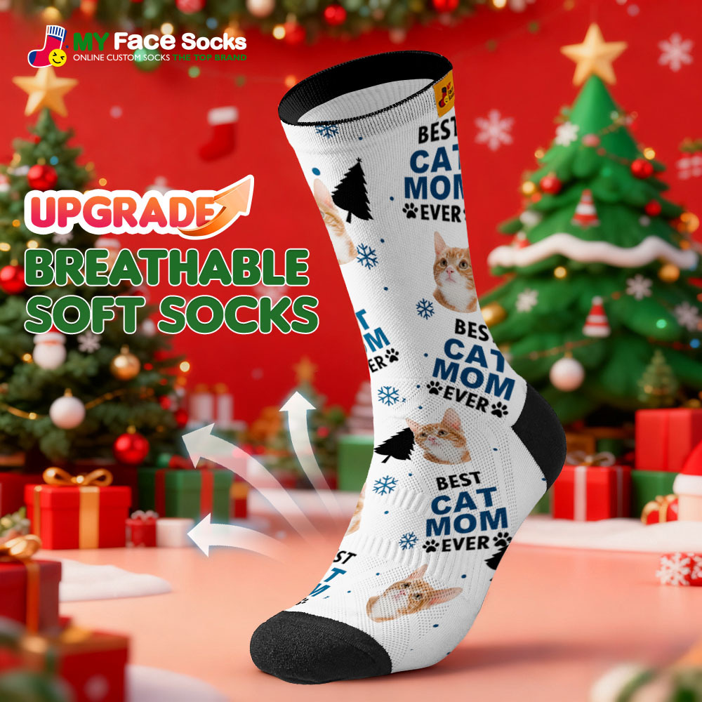 Personalisierte Socken Mit Katzenmotiven, Weihnachtssocken, Individuelle Socken Für Die Beste Katzenmama, Socken Für Tierliebhaber, Weihnachtsmann-socken Als Geschenk - MyFaceSocksDE