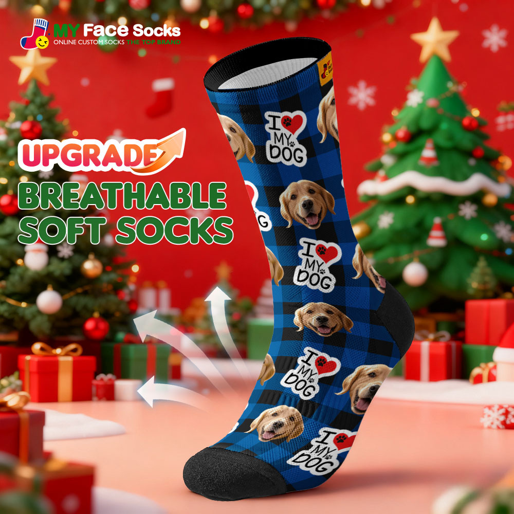 Personalisierte Socken Mit Hundemotiven, Weihnachtssocken, Individuelle „ich Wuff Dich"-socken, Socken Für Tierliebhaber, Weihnachtsmann-socken Als Geschenk - MyFaceSocksDE