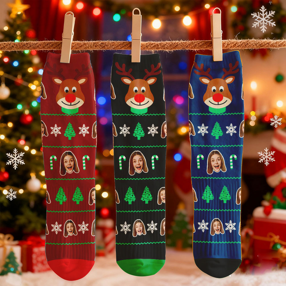 Socken Mit Individuellem Schneeflocken-weihnachtsmann-motiv, Personalisierte Designs, Beste Geschenkidee Für Den Weihnachtsmann - MyFaceSocksDE