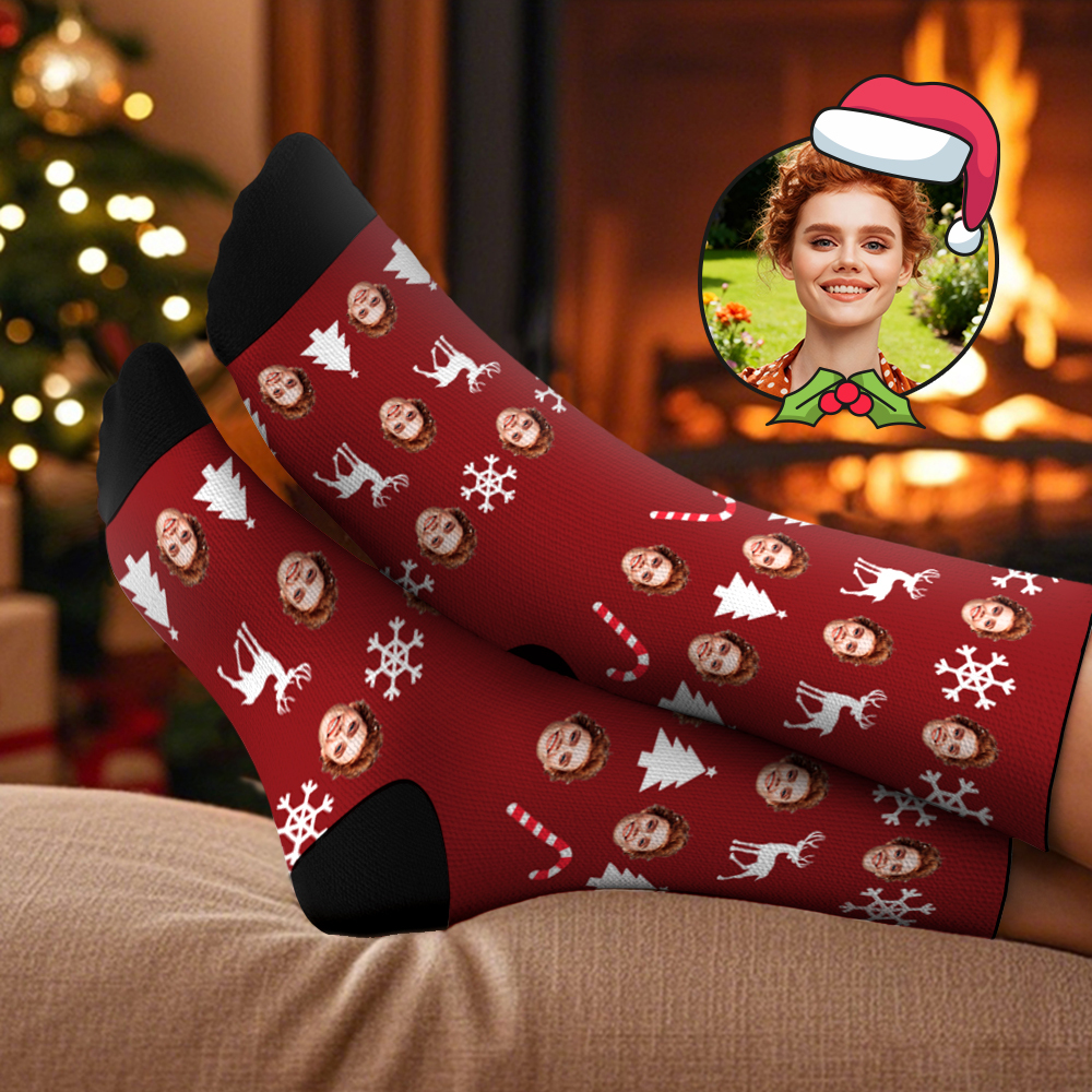 Personalisierte Weihnachtsbaum-socken Mit Gesichtsmotiven – Das Perfekte Weihnachtsgeschenk Für Die Familie - MyFaceSocksDE