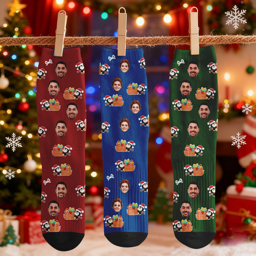 Personalisierte Weihnachtsbaum-socken Mit Gesichtsmotiven – Das Perfekte Weihnachtsgeschenk Für Die Familie - MyFaceSocksDE