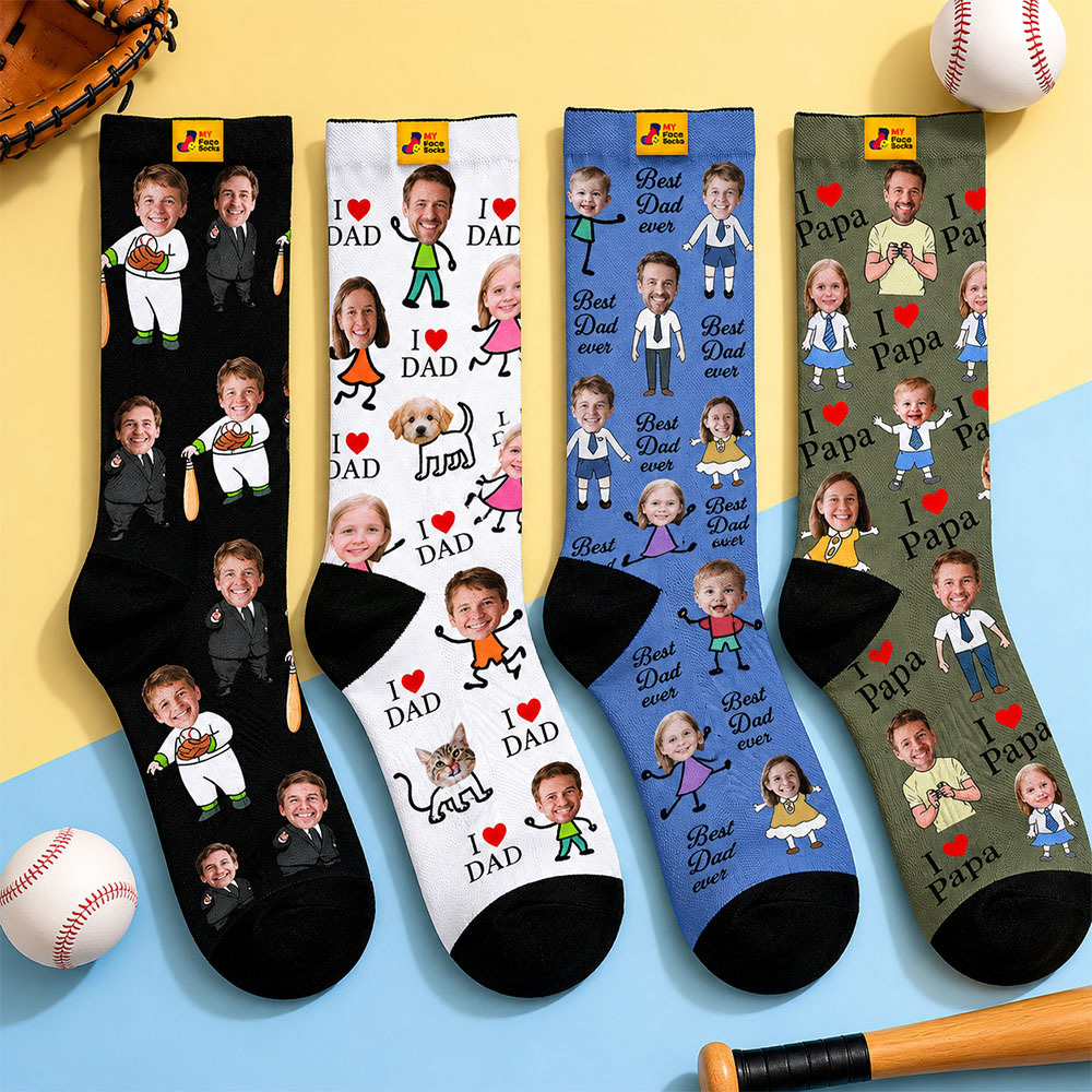 Personalisierte Socken Mit Gesichtern, Individuelle Lustige Fotosocken Für Papa, Vatertagsgeschenk - MyFaceSocksDE
