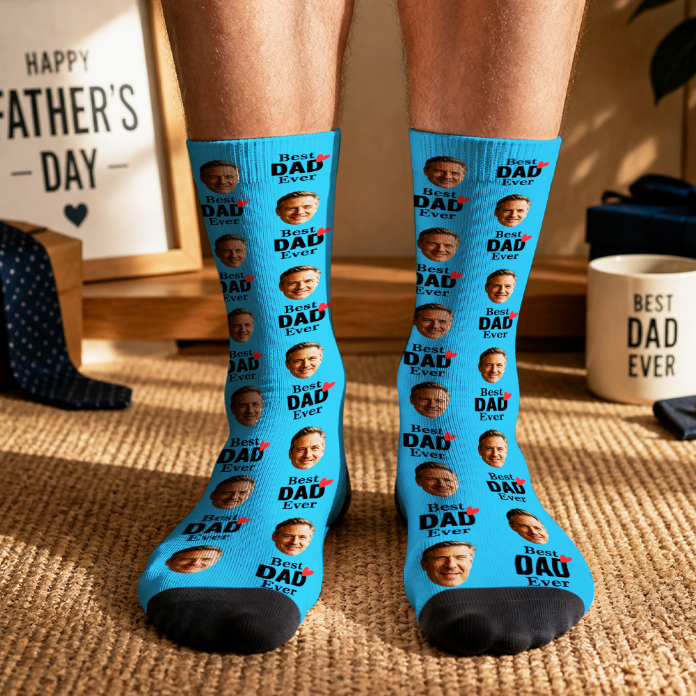 Personalisierte Fotosocken Für Papa, Individuelle Gesichtssocken, Vatergeburtstagsgeschenk - MyFaceSocksDE