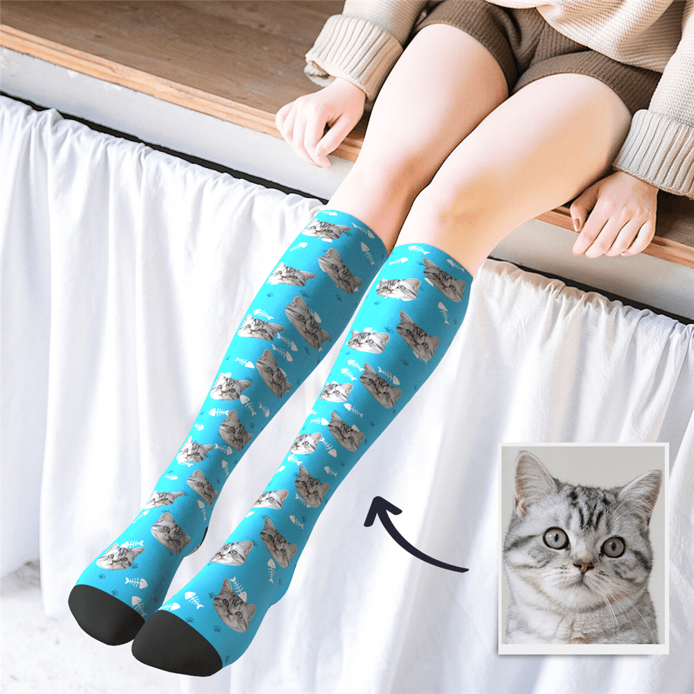 Benutzerdefinierte Foto Kniestrümpfe Haustier Katze - GesichtSocken