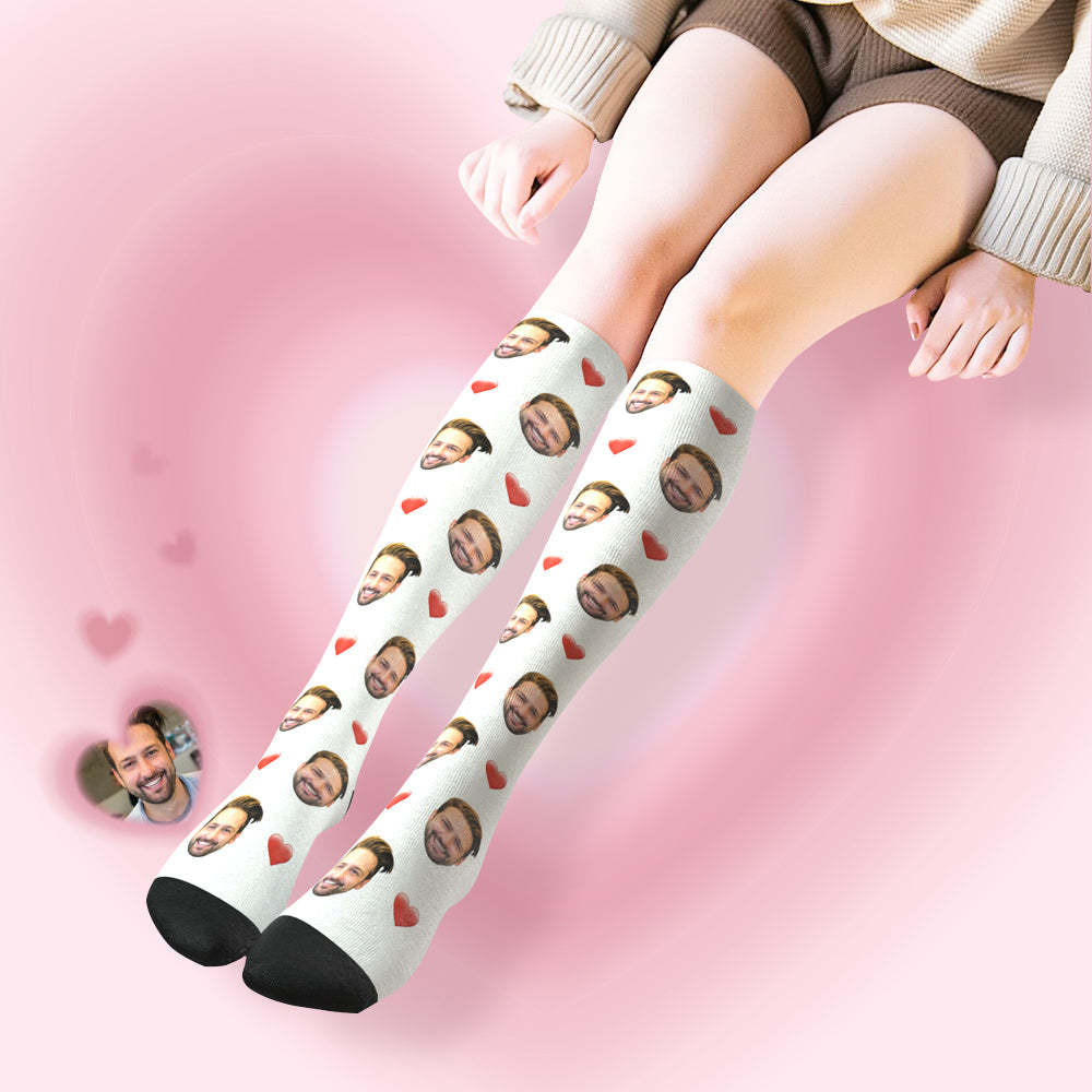 Kundenspezifische Socken Kniehohe Gesichtssocken Herz - GesichtSocken