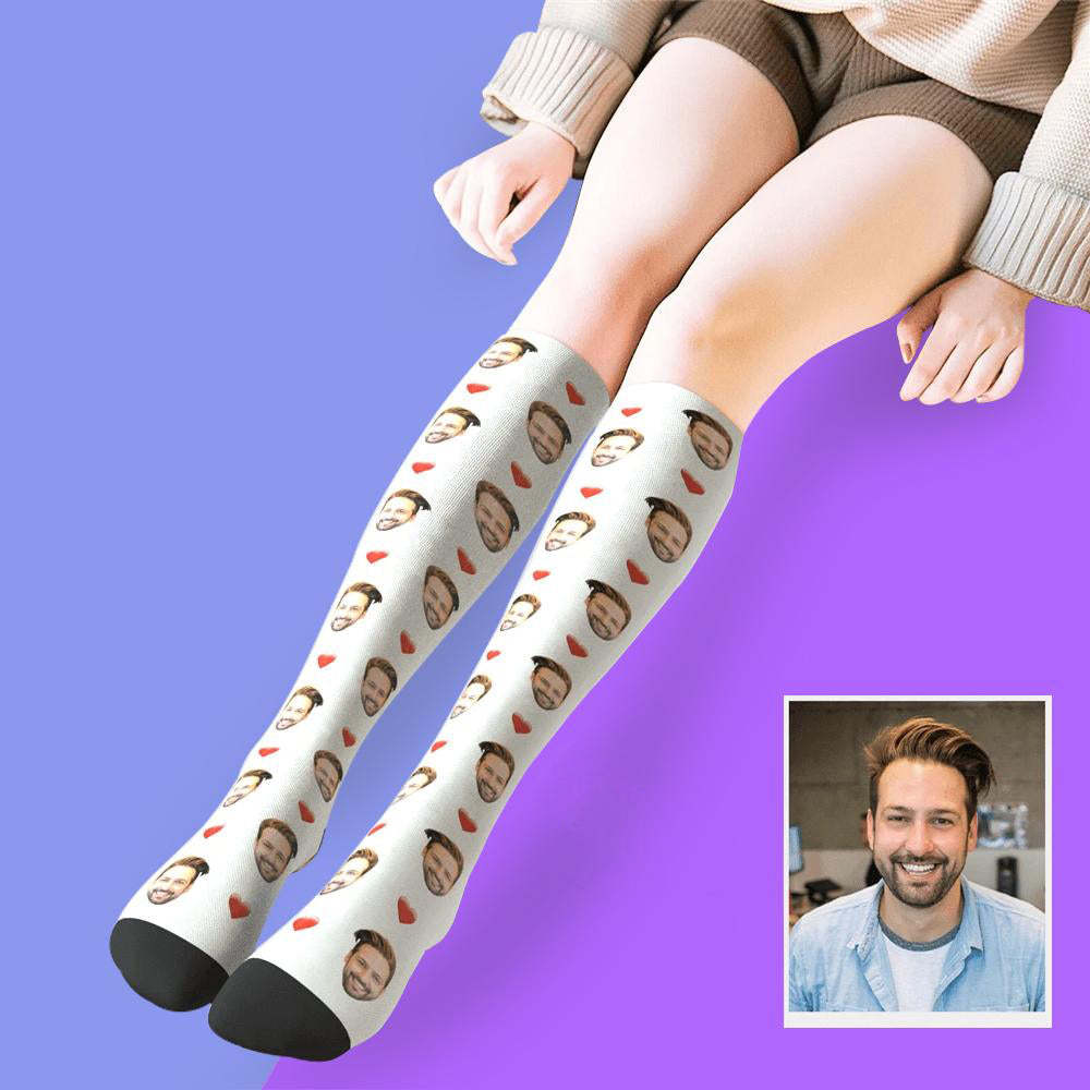 Kundenspezifische Socken Kniehohe Gesichtssocken Herz - GesichtSocken