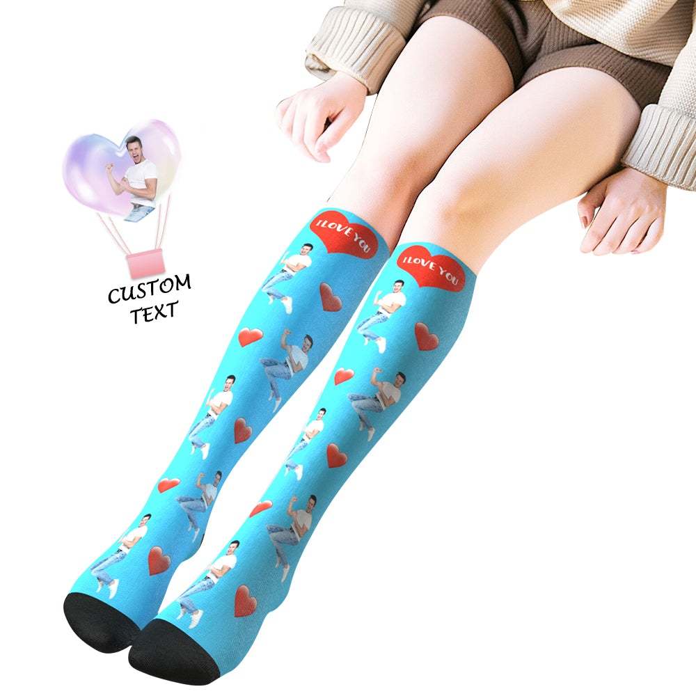 Kundenspezifische Foto-kniestrümpfe Mit Liebes-herz-valentinstag-geschenk - GesichtSocken