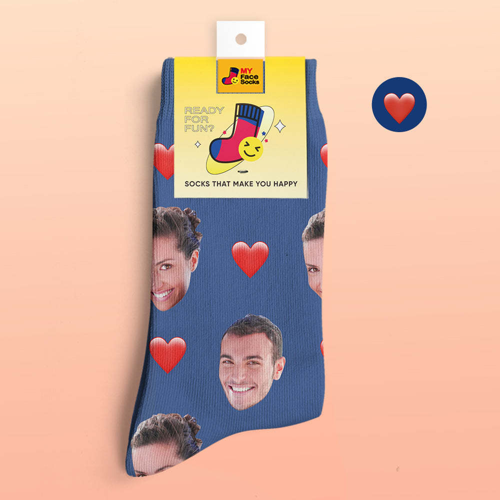 Benutzerdefinierte 3D-Socken mit Digitaldruck Meine Gesichtssocken Fügen Sie Bilder und Namen hinzu - Herz