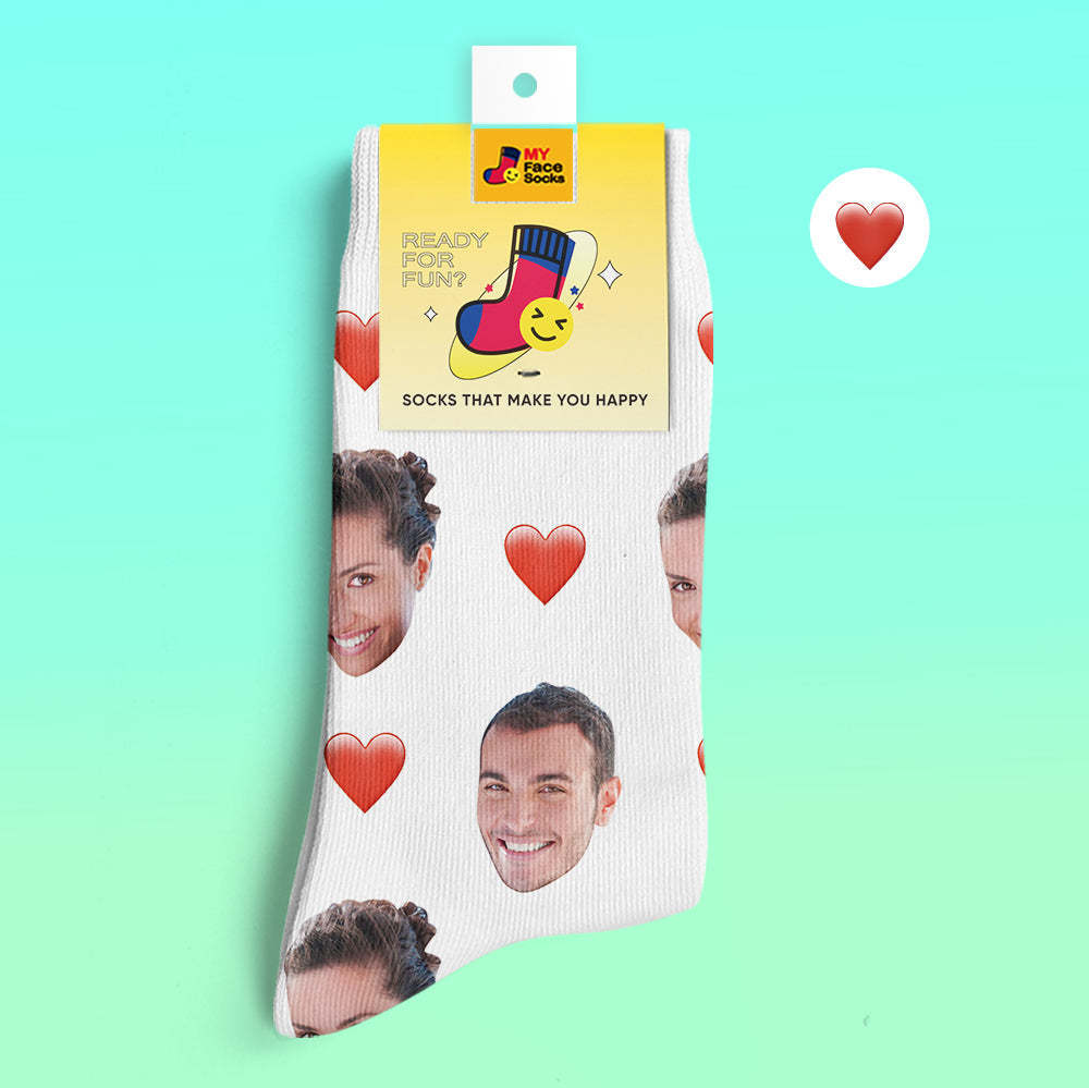 Benutzerdefinierte 3D-Socken mit Digitaldruck Meine Gesichtssocken Fügen Sie Bilder und Namen hinzu - Herz