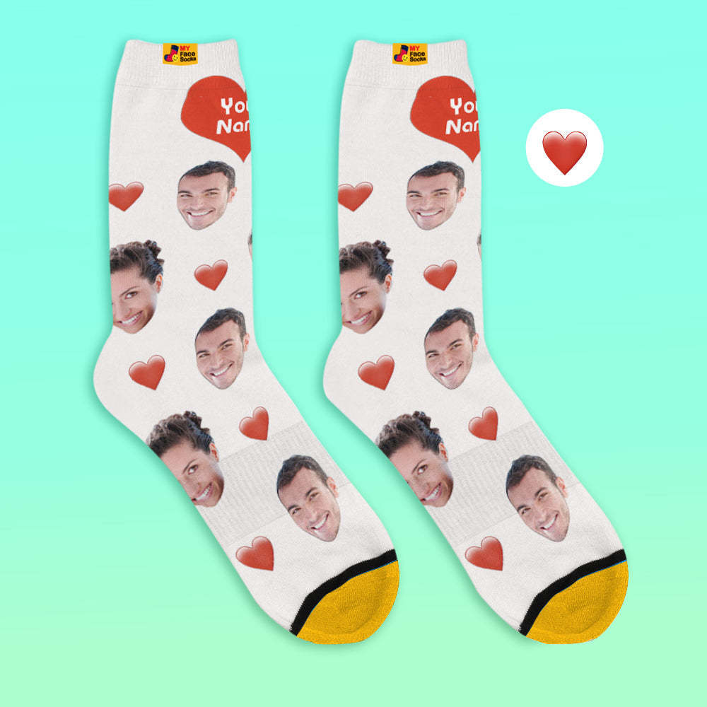 Benutzerdefinierte 3D-Socken mit Digitaldruck Meine Gesichtssocken Fügen Sie Bilder und Namen hinzu - Herz