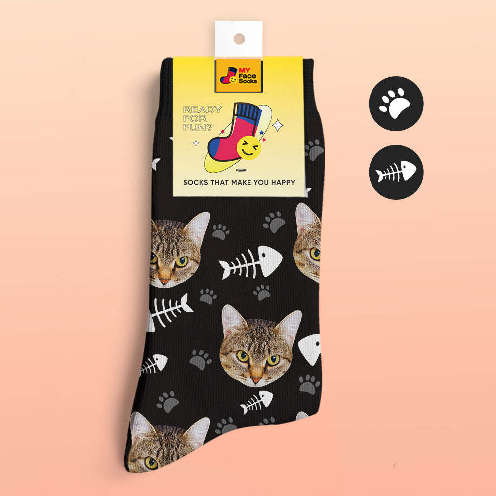 Benutzerdefinierte 3D-Socken mit Digitaldruck Meine Gesichtssocken Fügen Sie Bilder und Namen hinzu - Katze