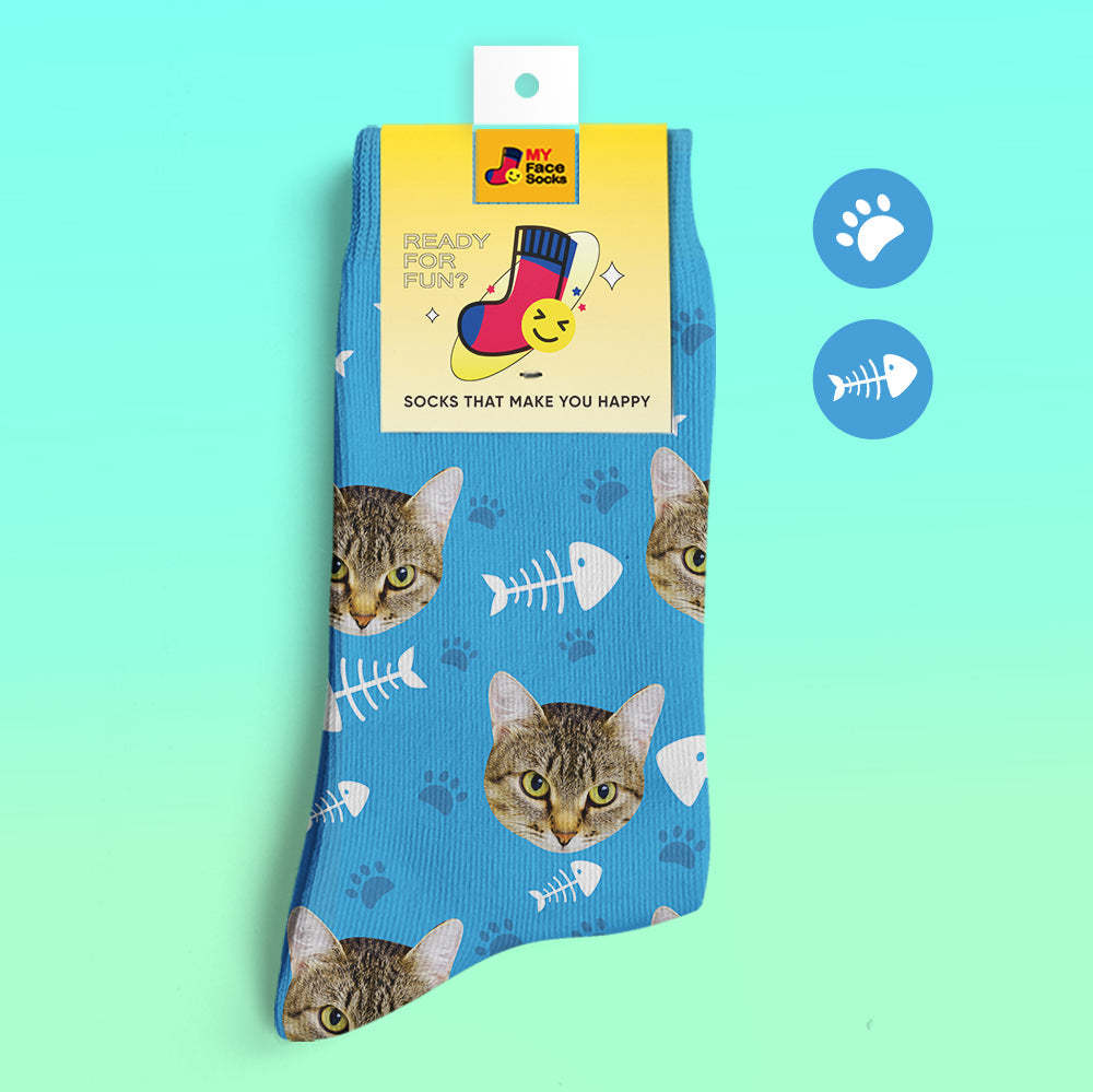 Benutzerdefinierte 3D-Socken mit Digitaldruck Meine Gesichtssocken Fügen Sie Bilder und Namen hinzu - Katze