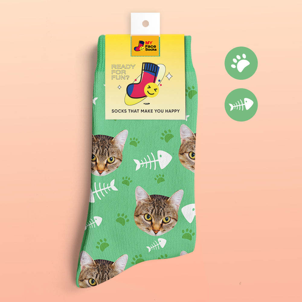 Benutzerdefinierte 3D-Socken mit Digitaldruck Meine Gesichtssocken Fügen Sie Bilder und Namen hinzu - Katze