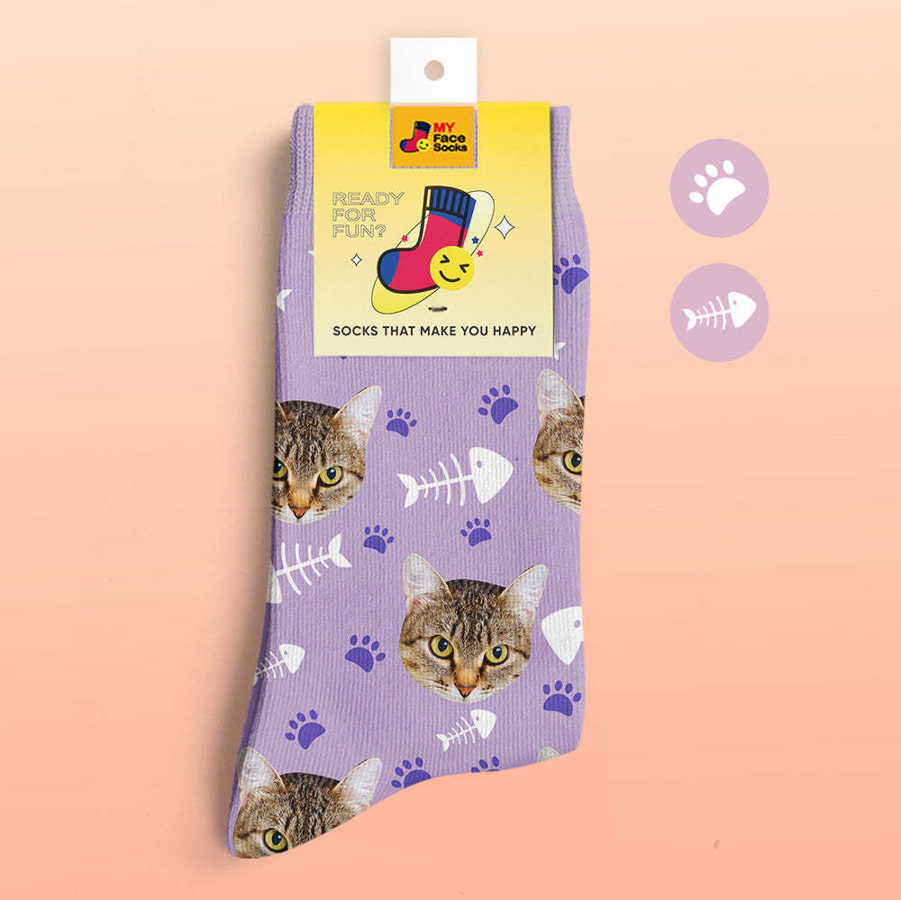 Benutzerdefinierte 3D-Socken mit Digitaldruck Meine Gesichtssocken Fügen Sie Bilder und Namen hinzu - Katze