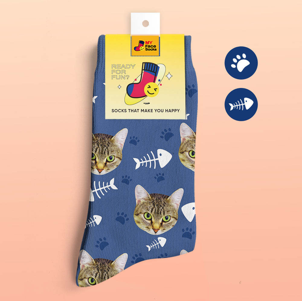 Benutzerdefinierte 3D-Socken mit Digitaldruck Meine Gesichtssocken Fügen Sie Bilder und Namen hinzu - Katze