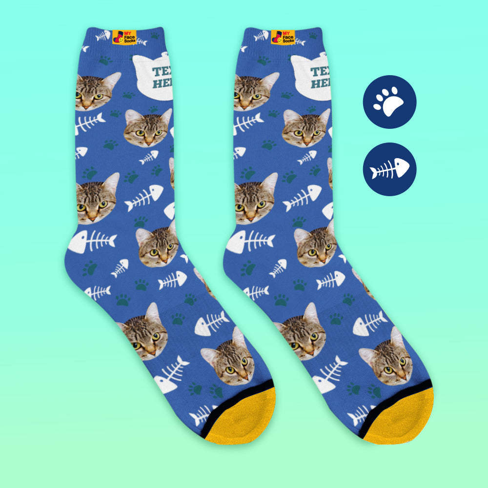 Benutzerdefinierte 3D-Socken mit Digitaldruck Meine Gesichtssocken Fügen Sie Bilder und Namen hinzu - Katze