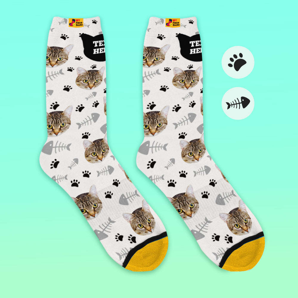 Benutzerdefinierte 3D-Socken mit Digitaldruck Meine Gesichtssocken Fügen Sie Bilder und Namen hinzu - Katze